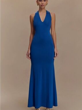 chinese dress ladies Elyna Slinky Halter Maxi Dress / Navy | Meshki